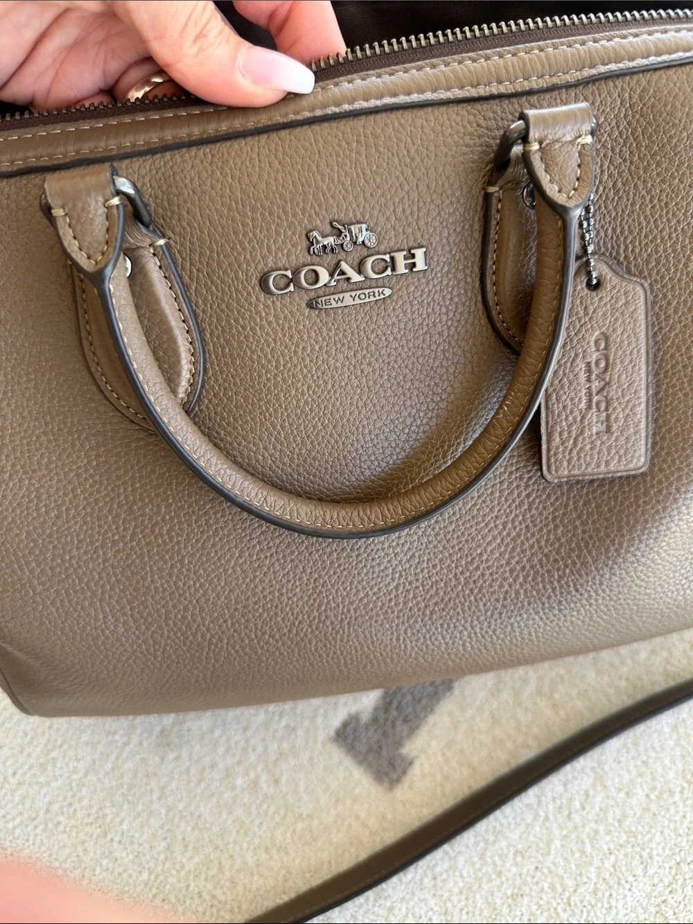 Coach Taupe Leather Messenger Satchel with Adjustable Strap